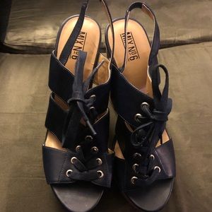 Gently worn Mix No. 6 Navy Wedges - size 11m
